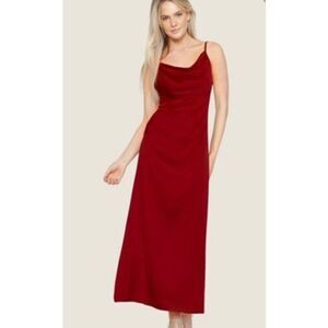 Million Colors Size M Open Back Cowl Neck Slip Dress Red Satin Formal Evening